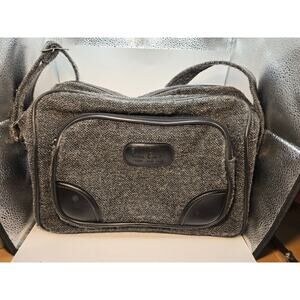 Vintage PIERRE CARDIN Gray Black Tweed Carry On Shoulder Bag with Strap Unisex